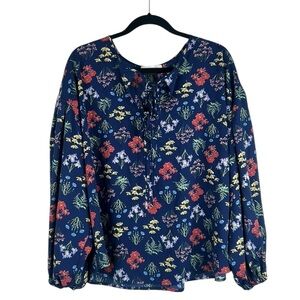 Eloquii Navy Blue Floral V-Neck Boho Flowy Career Spring Summer Top Size 16